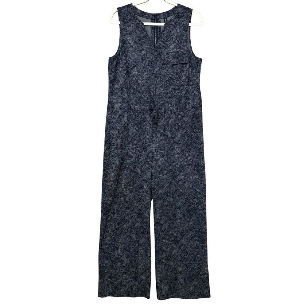 Athleta Topanga Printed Jumpsuit Size M Viper Black Cropped Wide Leg Sleeveless